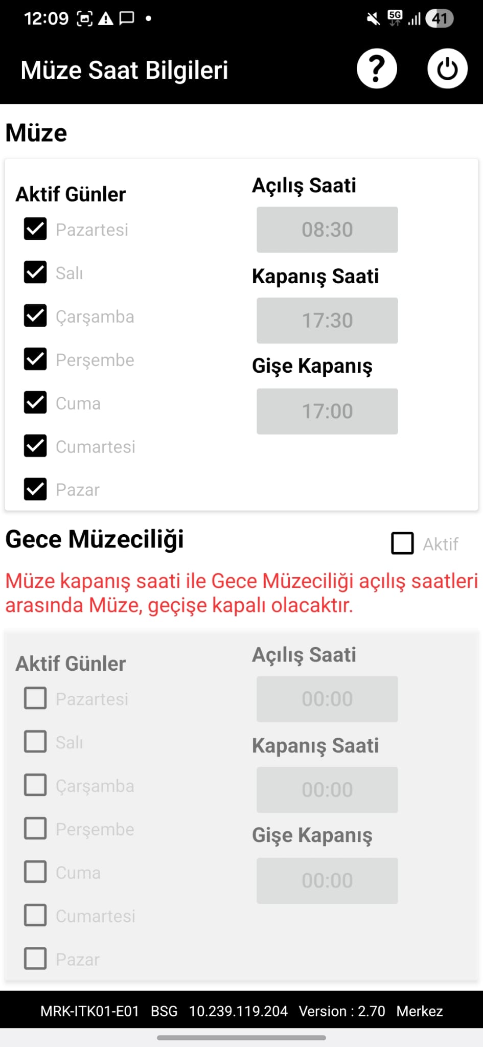 Müze Saat Bilgileri